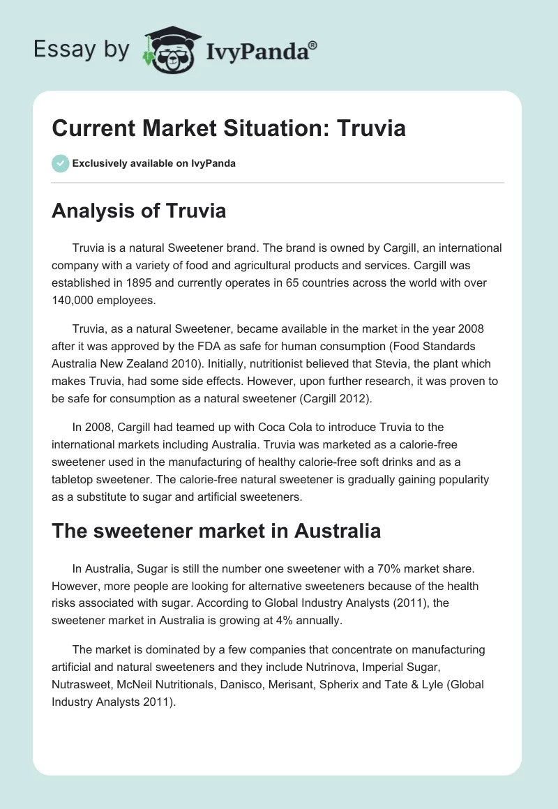 Current Market Situation: Truvia. Page 1