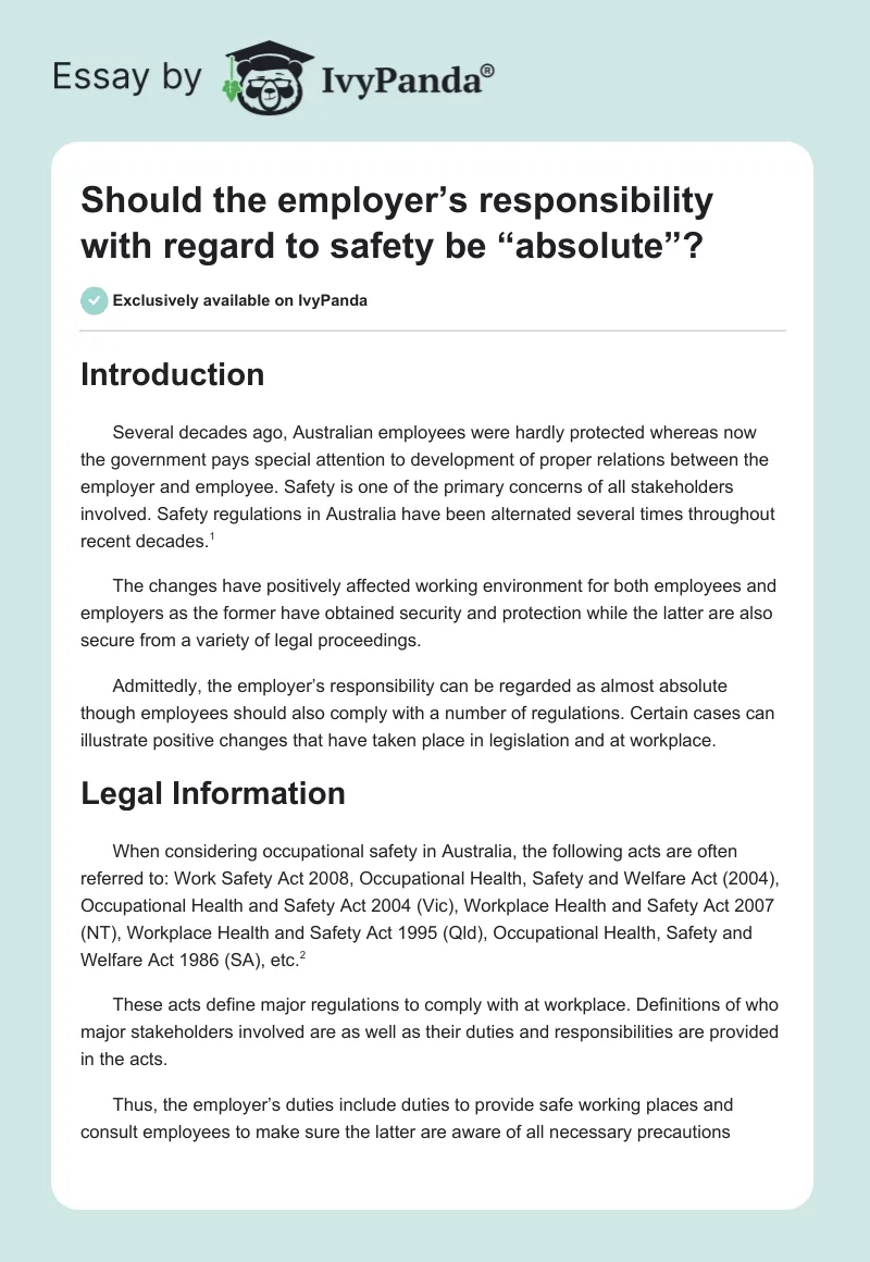 Should the employer’s responsibility with regard to safety be “absolute”?. Page 1