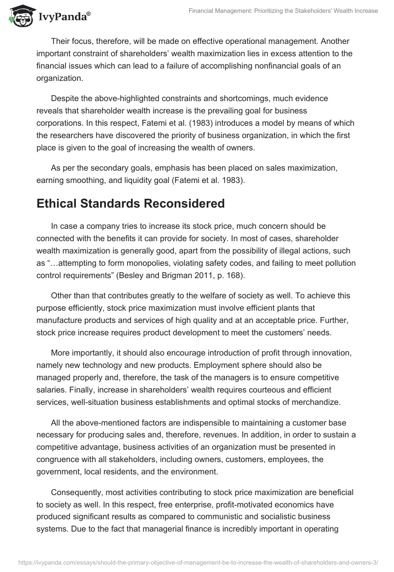 Financial Management: Prioritizing the Stakeholders' Wealth Increase. Page 4