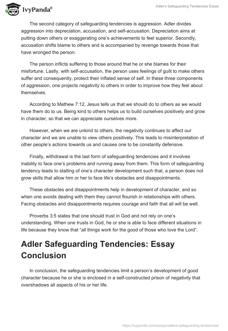 Adler’s Safeguarding Tendencies Essay. Page 2