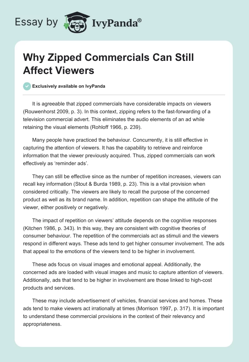 Why Zipped Commercials Can Still Affect Viewers. Page 1