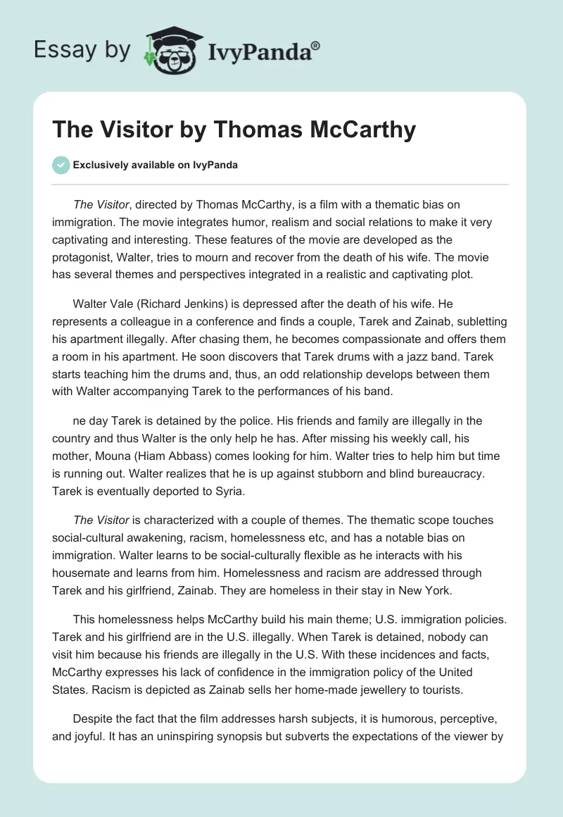 "The Visitor" by Thomas McCarthy. Page 1
