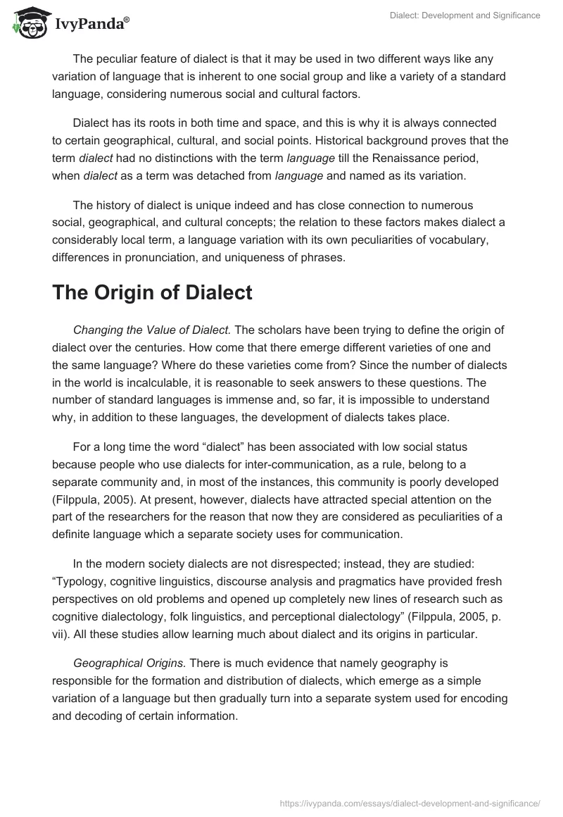 Dialect: Development and Significance. Page 2