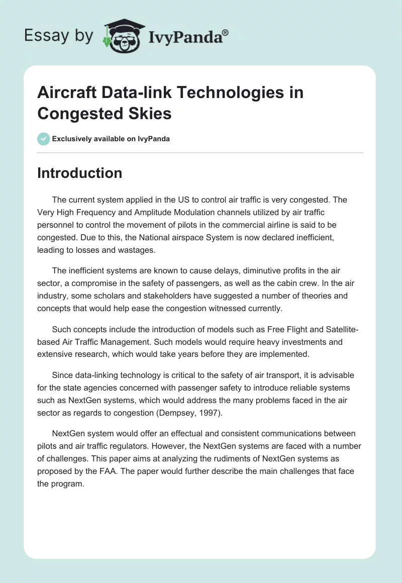 Aircraft Data-link Technologies in Congested Skies. Page 1