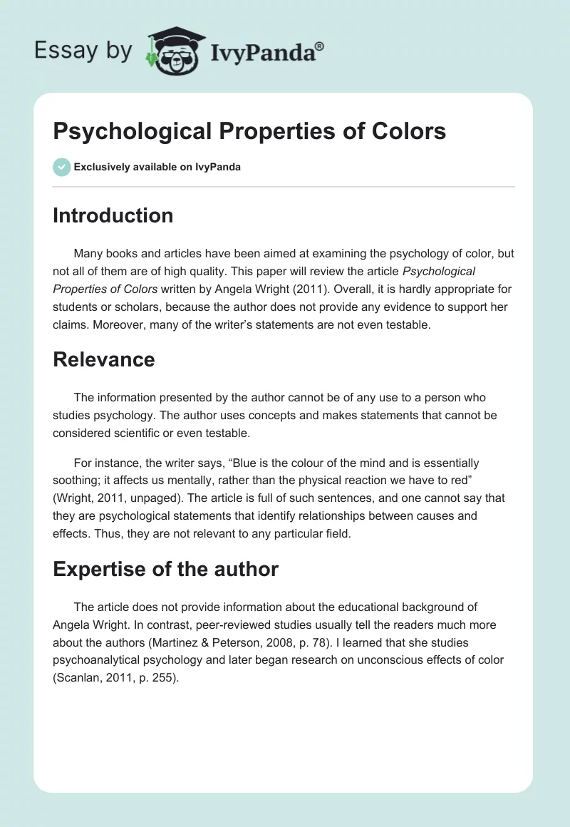 Psychological Properties of Colors. Page 1