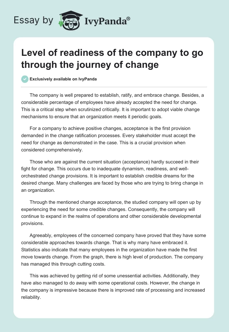 Level of readiness of the company to go through the journey of change. Page 1