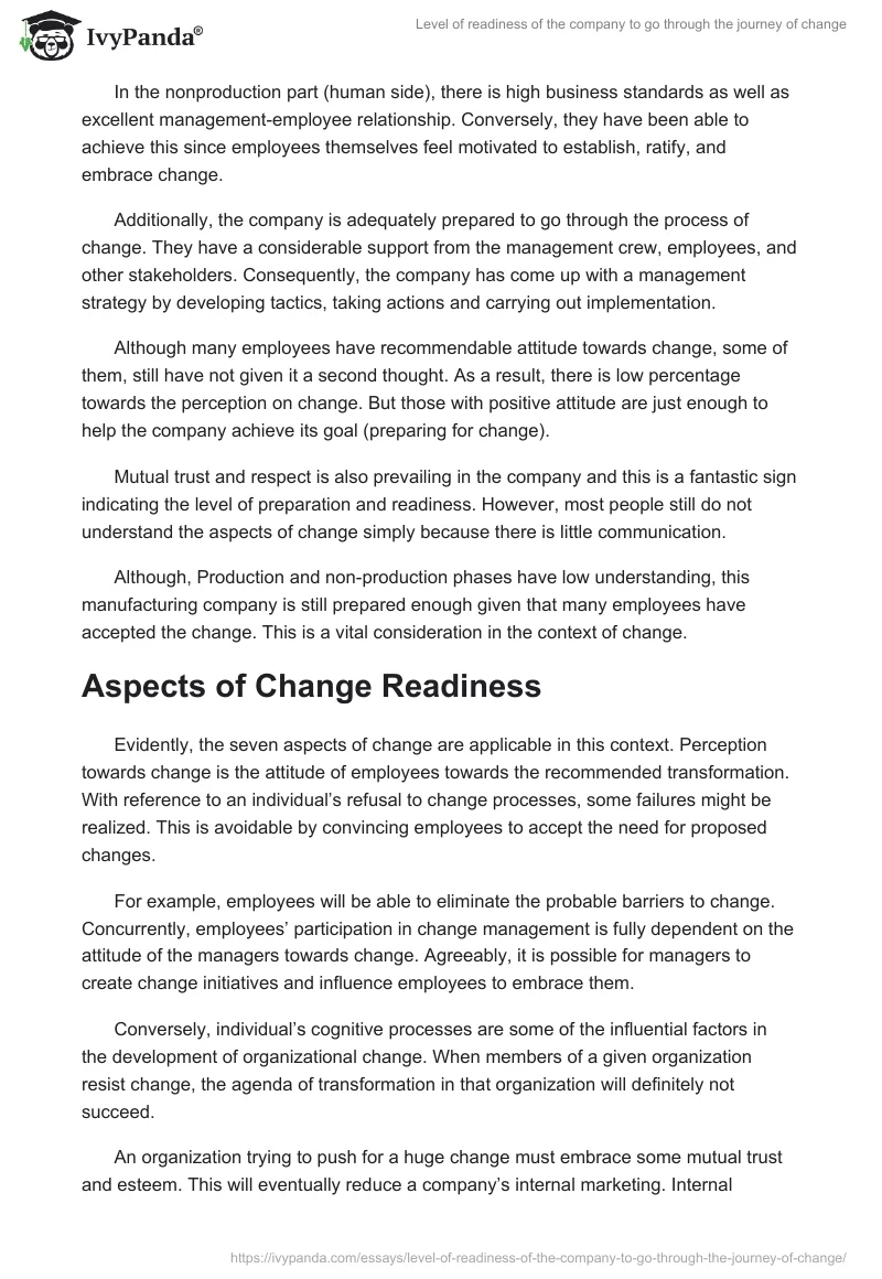 Level of readiness of the company to go through the journey of change. Page 2