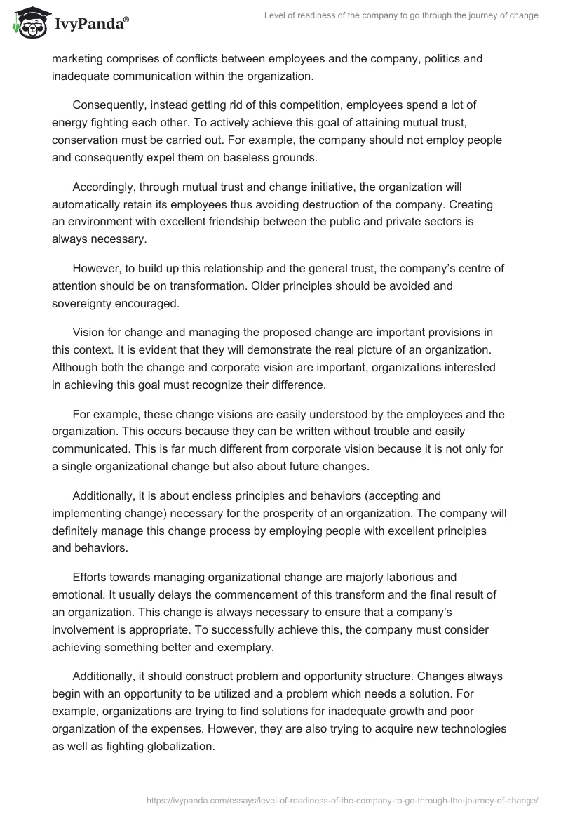 Level of readiness of the company to go through the journey of change. Page 3