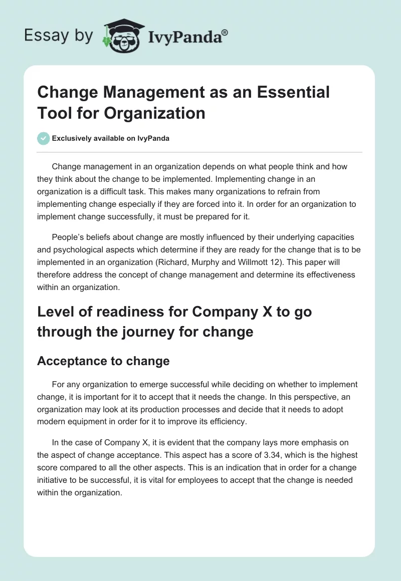 Change Management as an Essential Tool for Organization. Page 1