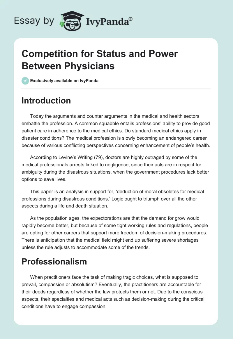 Competition for Status and Power Between Physicians. Page 1