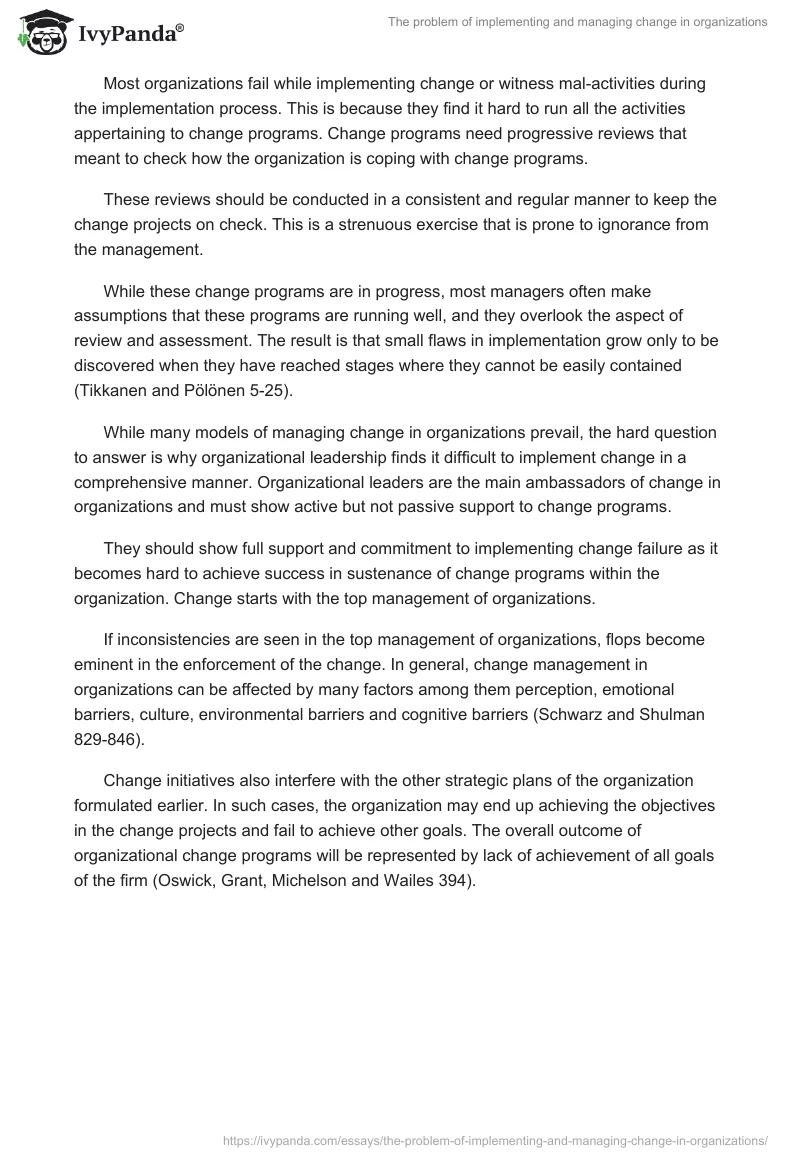 The problem of implementing and managing change in organizations. Page 2
