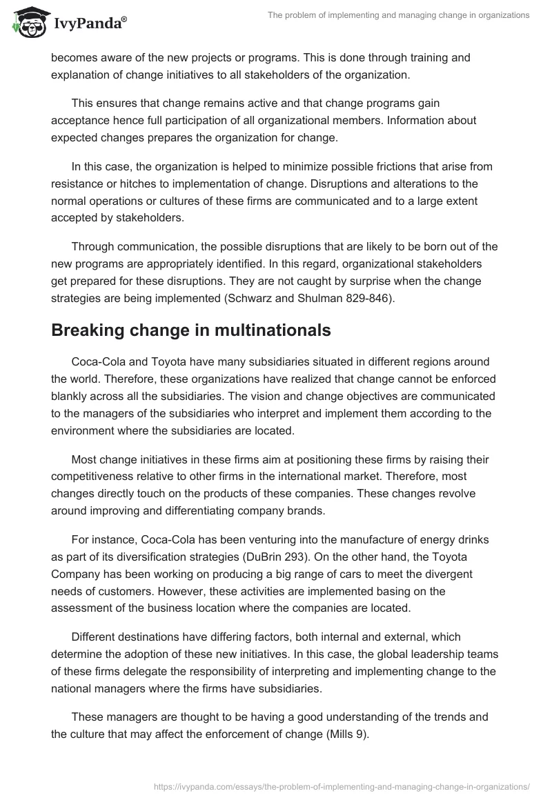 The problem of implementing and managing change in organizations. Page 5