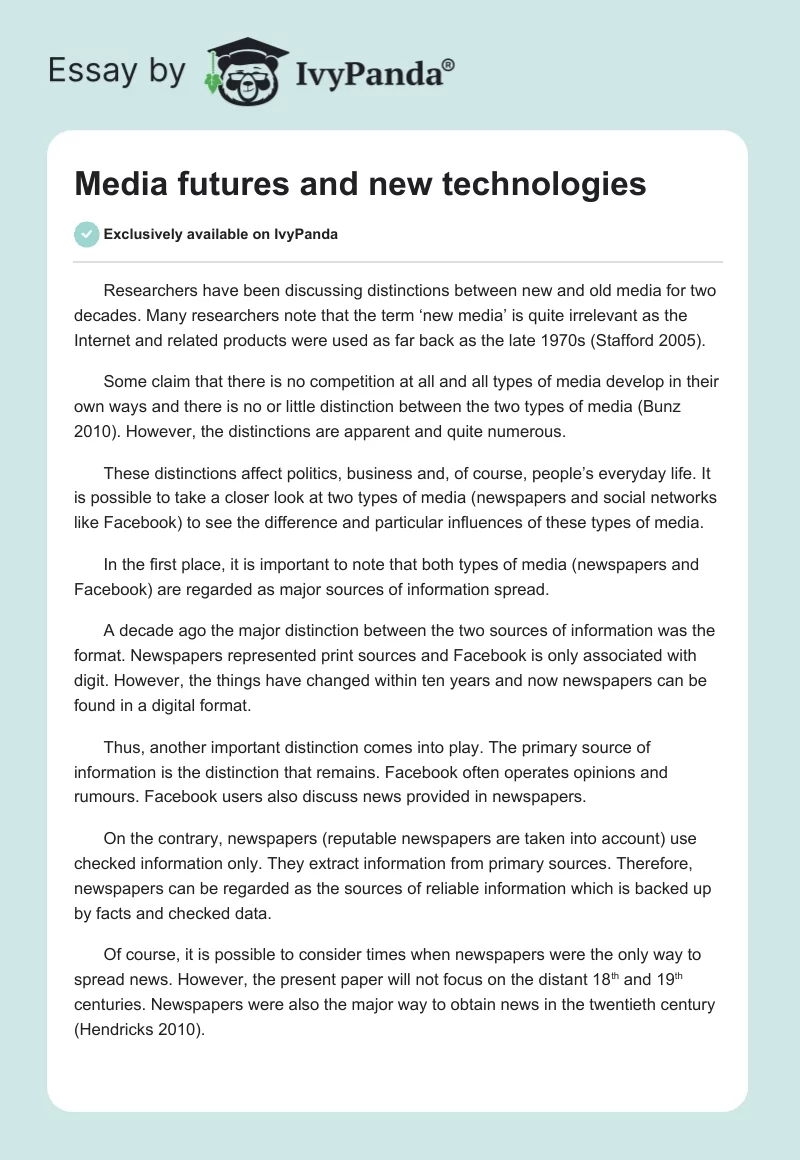 Media futures and new technologies. Page 1