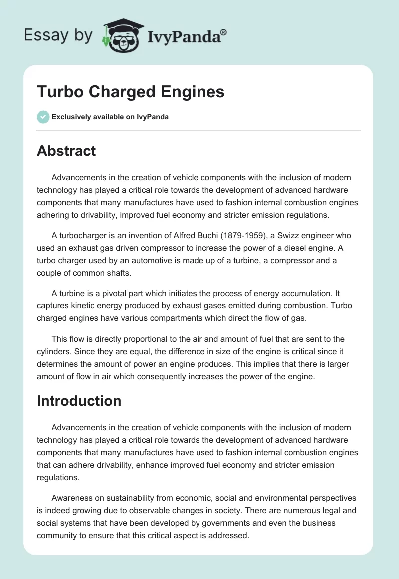 Turbo Charged Engines. Page 1