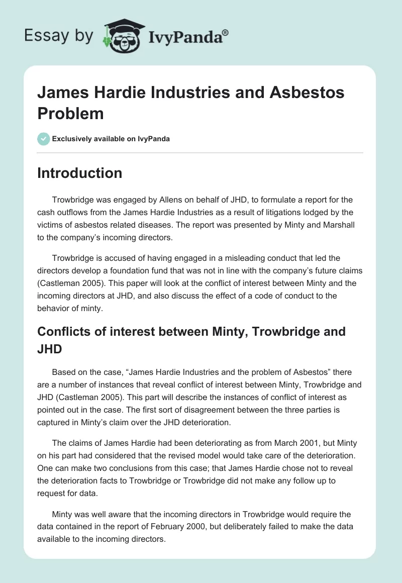 James Hardie Industries and Asbestos Problem. Page 1