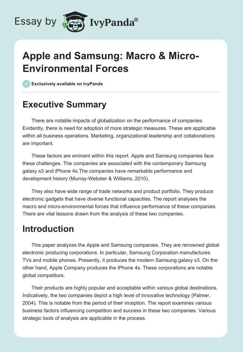 Apple and Samsung: Macro & Micro-Environmental Forces. Page 1