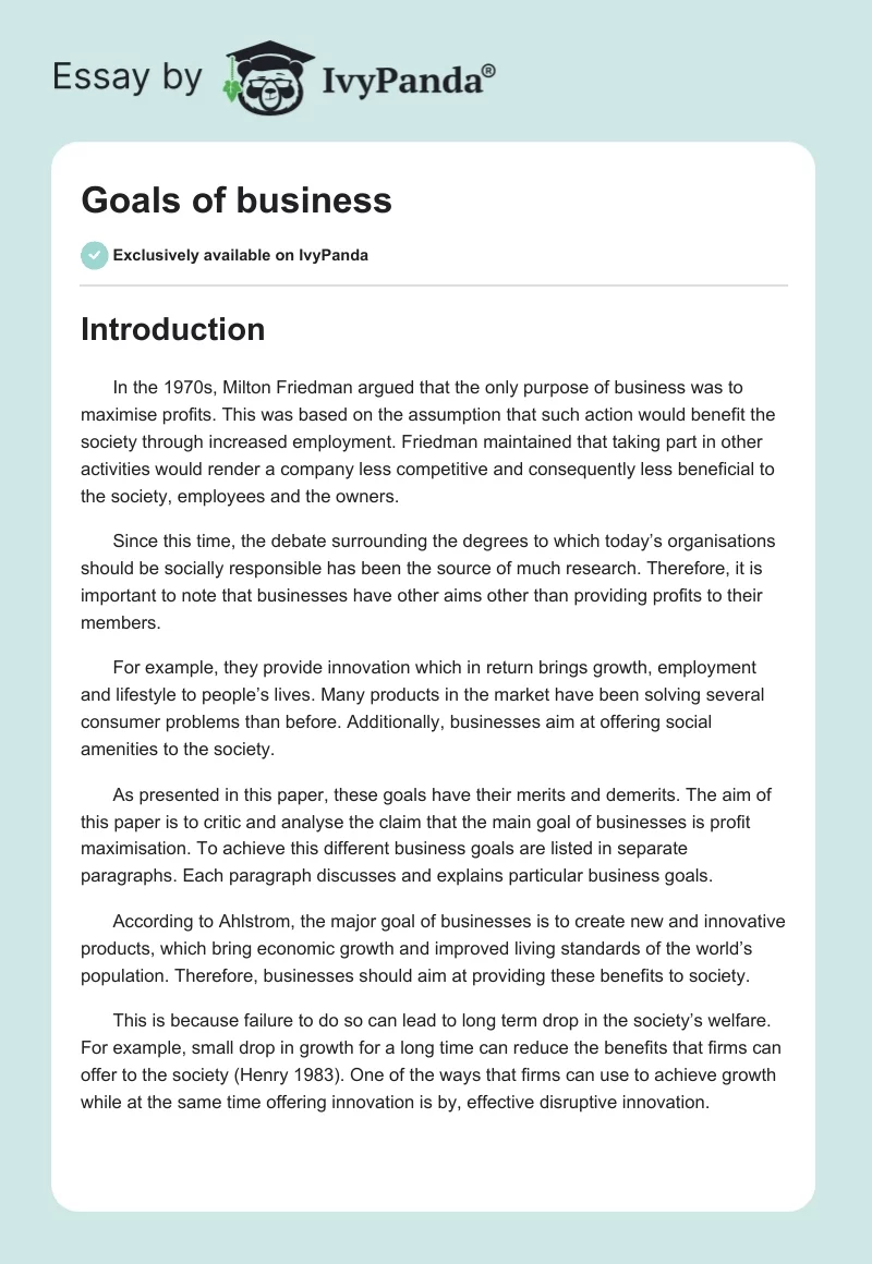 Goals of business. Page 1