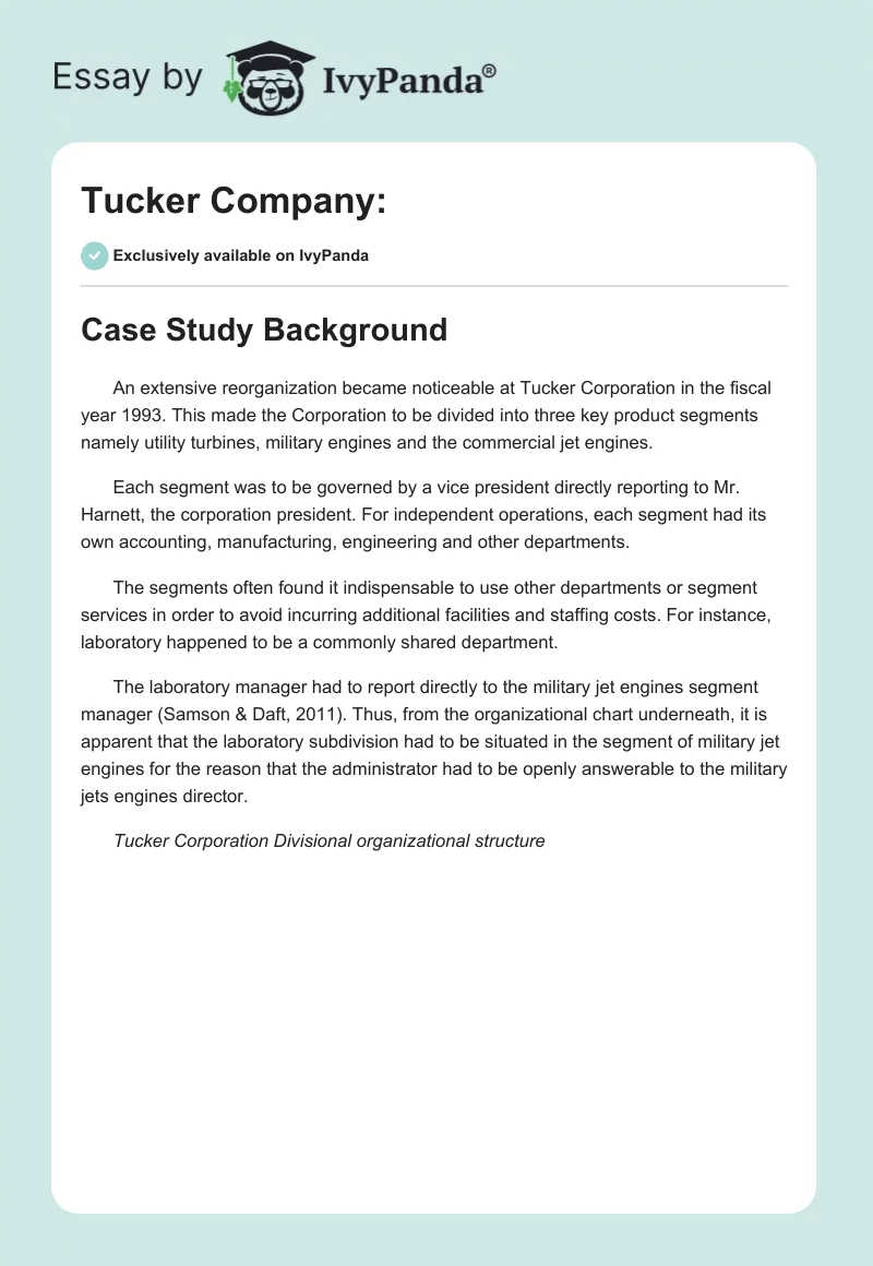 Tucker Company:. Page 1