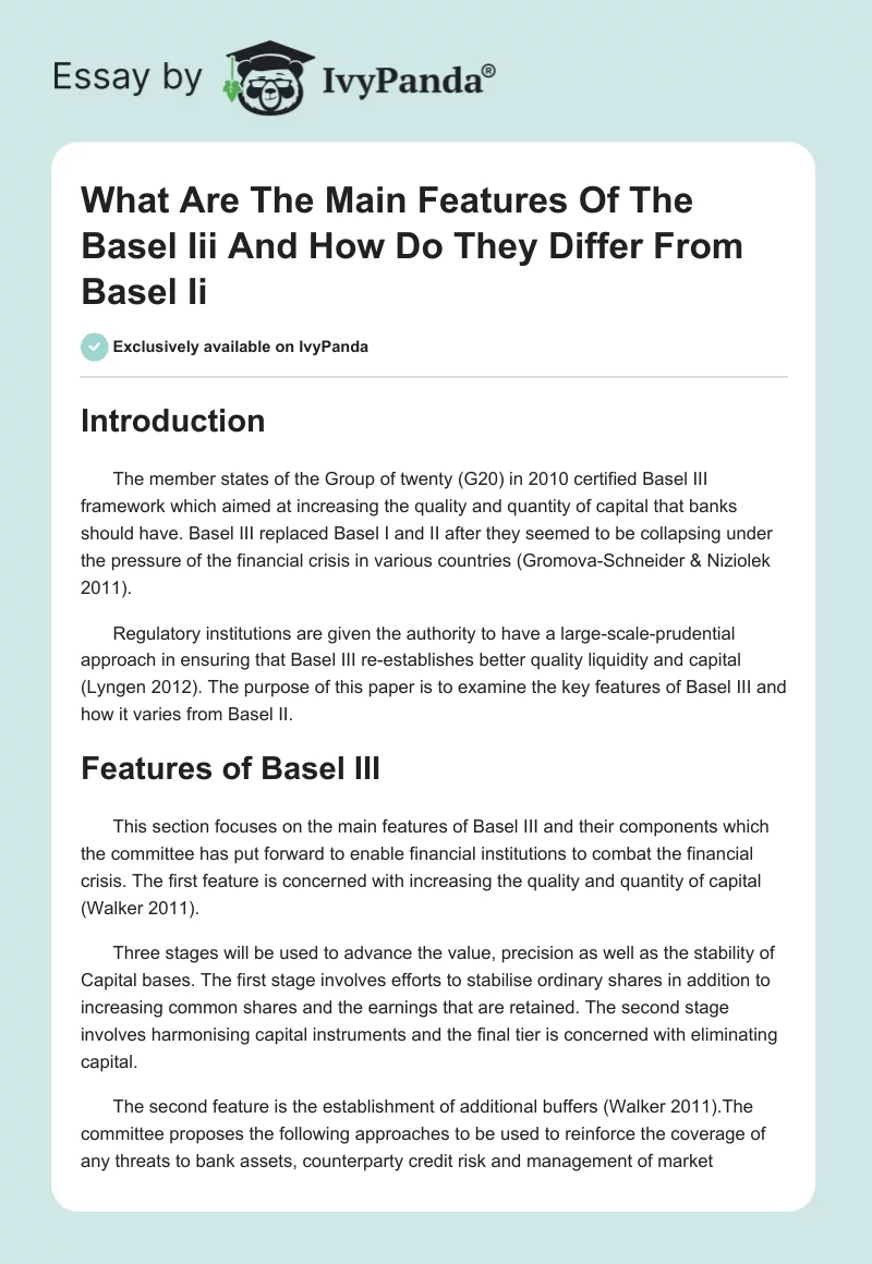 What Are The Main Features Of The Basel Iii And How Do They Differ From Basel Ii. Page 1