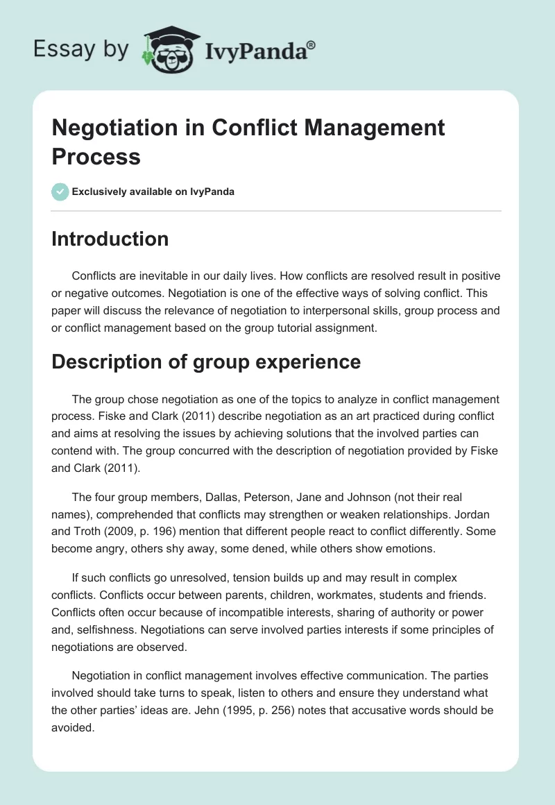 Negotiation in Conflict Management Process. Page 1