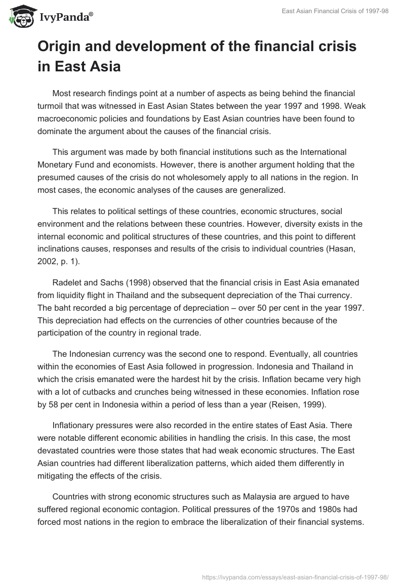 East Asian Financial Crisis of 1997-98. Page 2