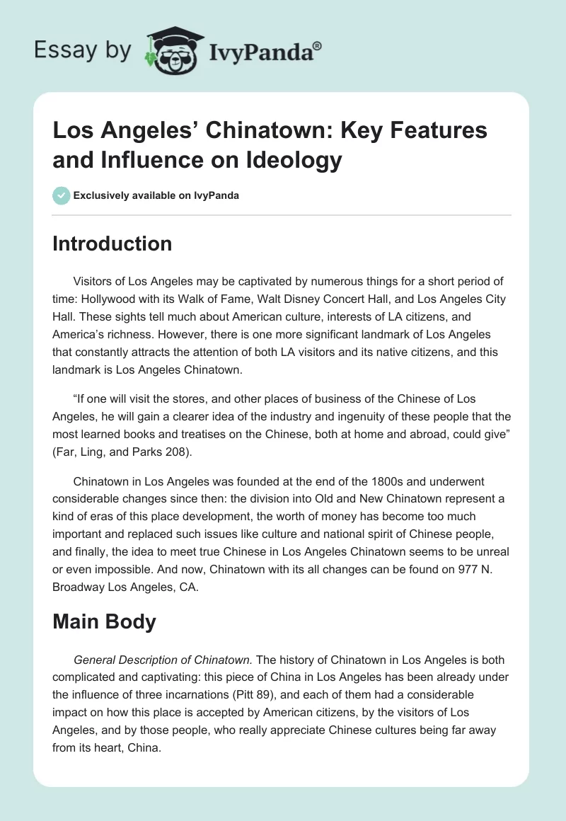 Los Angeles’ Chinatown: Key Features and Influence on Ideology. Page 1