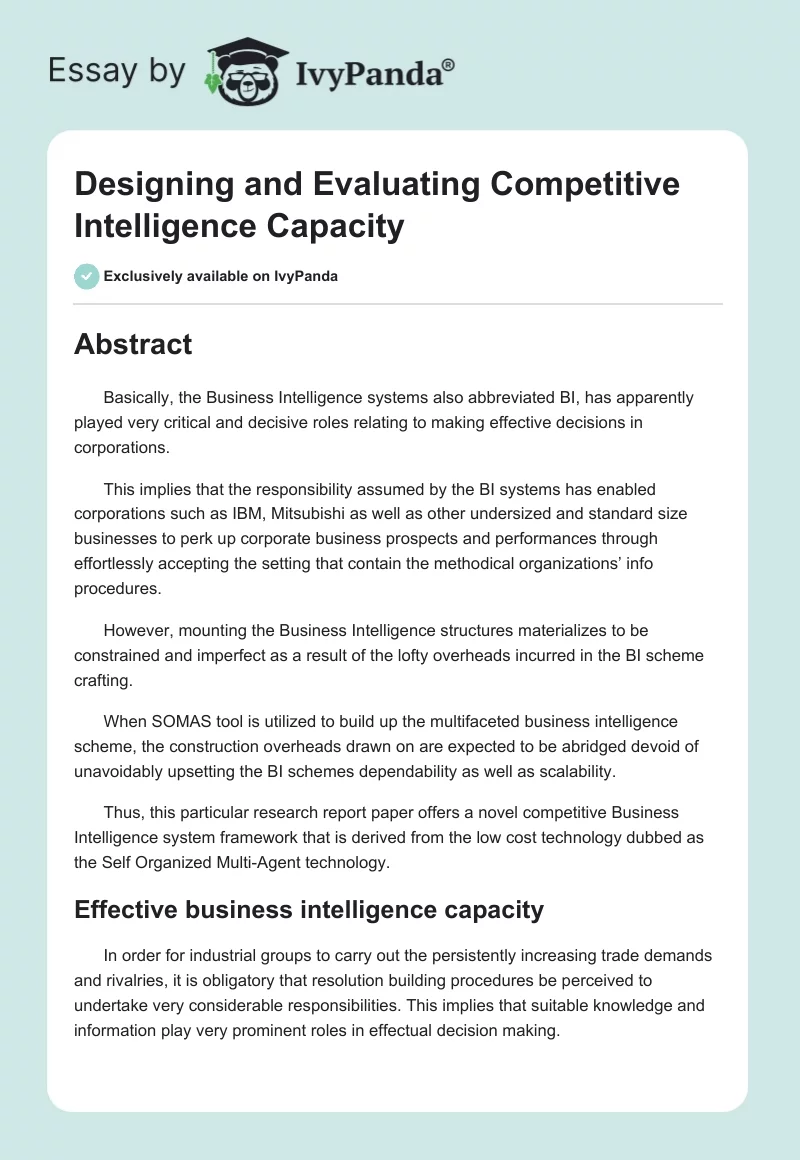 Designing and Evaluating Competitive Intelligence Capacity. Page 1