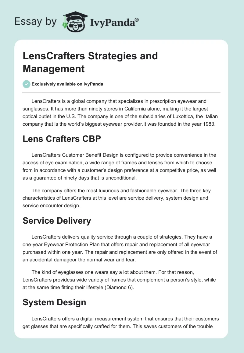 LensCrafters Strategies and Management. Page 1