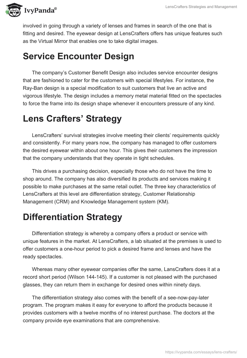 LensCrafters Strategies and Management. Page 2