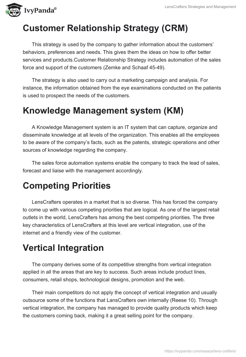 LensCrafters Strategies and Management. Page 3