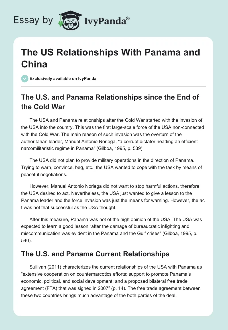 The US Relationships With Panama and China. Page 1