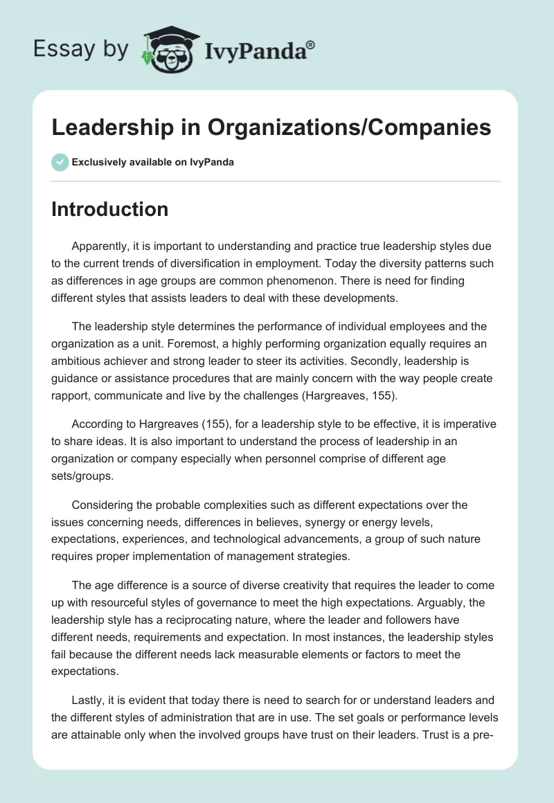 Leadership in Organizations/Companies. Page 1