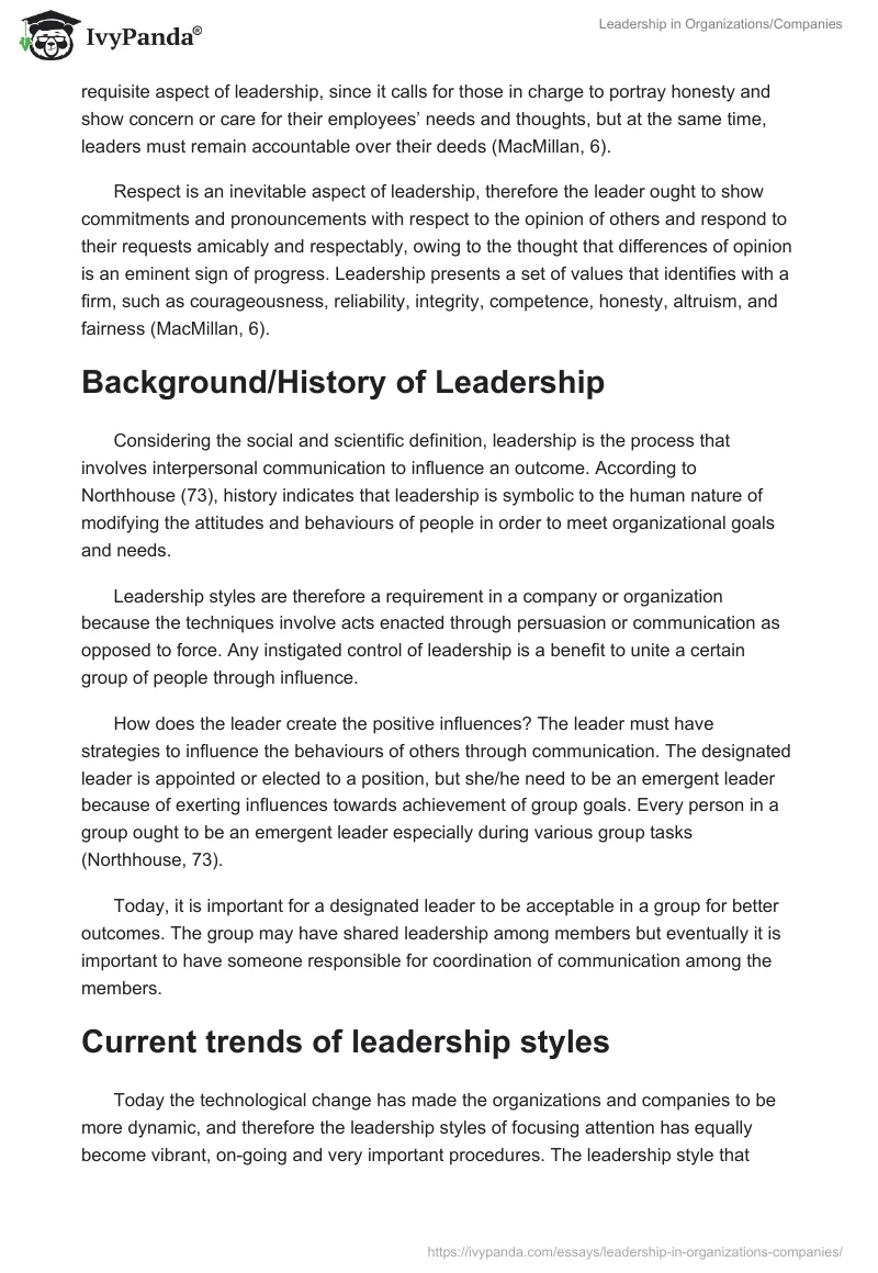 Leadership in Organizations/Companies. Page 2