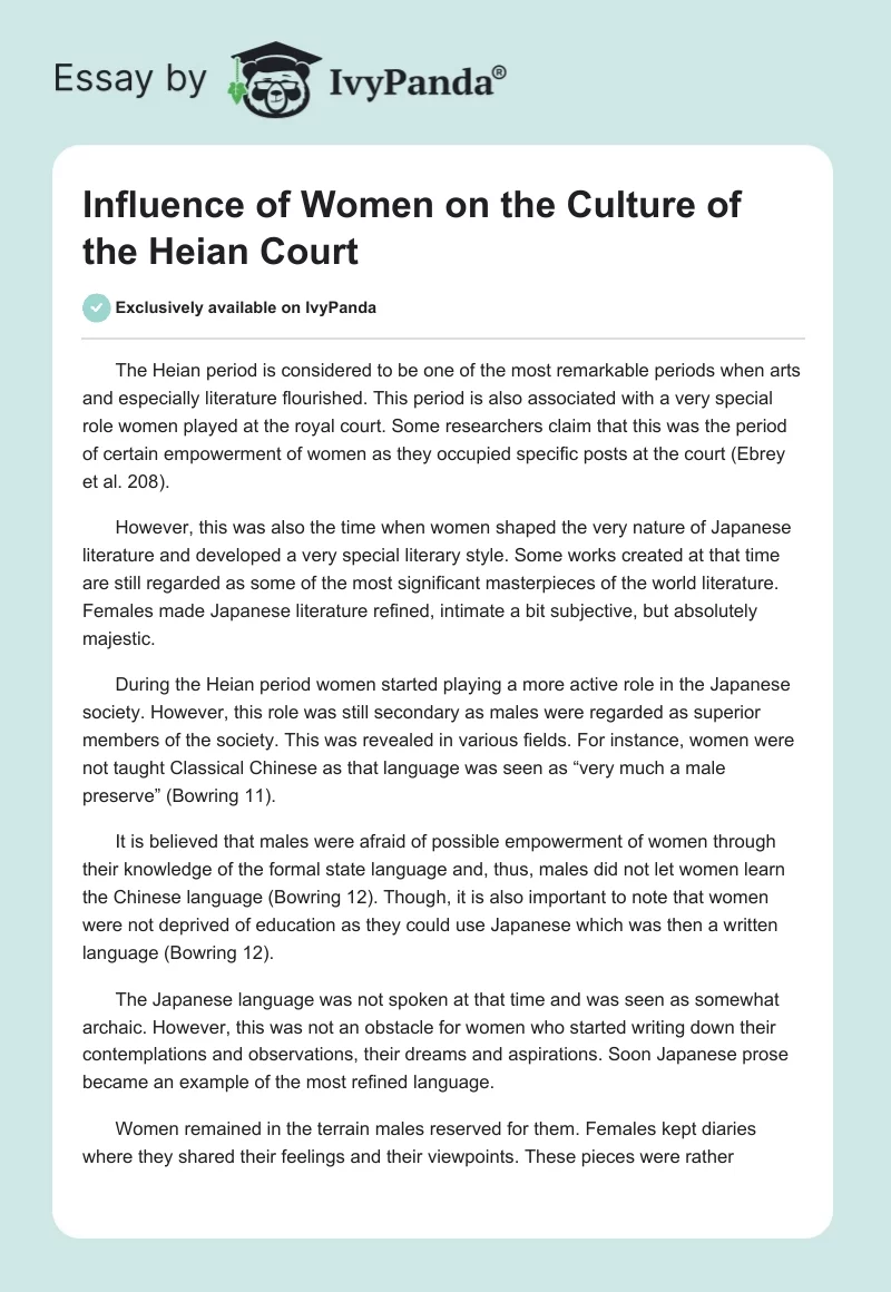Influence of Women on the Culture of the Heian Court. Page 1