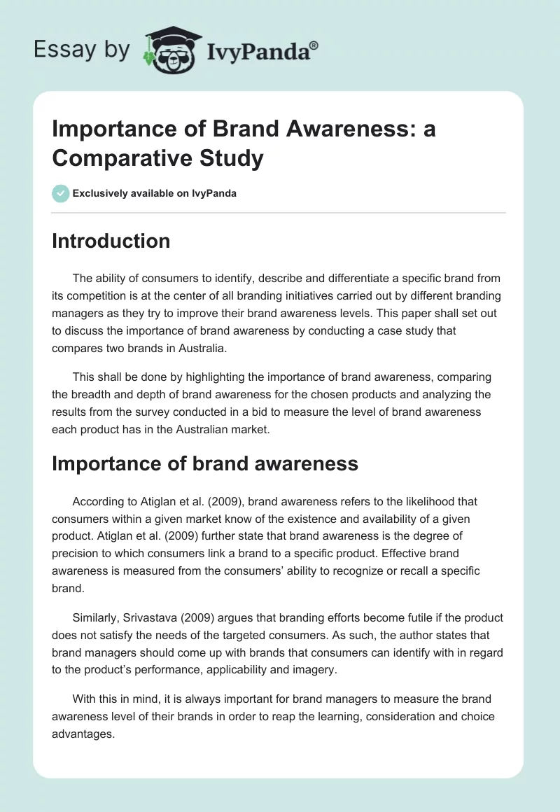 Importance of Brand Awareness: A Comparative Study. Page 1