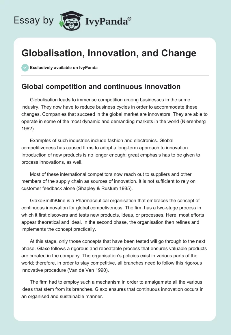 Globalisation, Innovation, and Change. Page 1