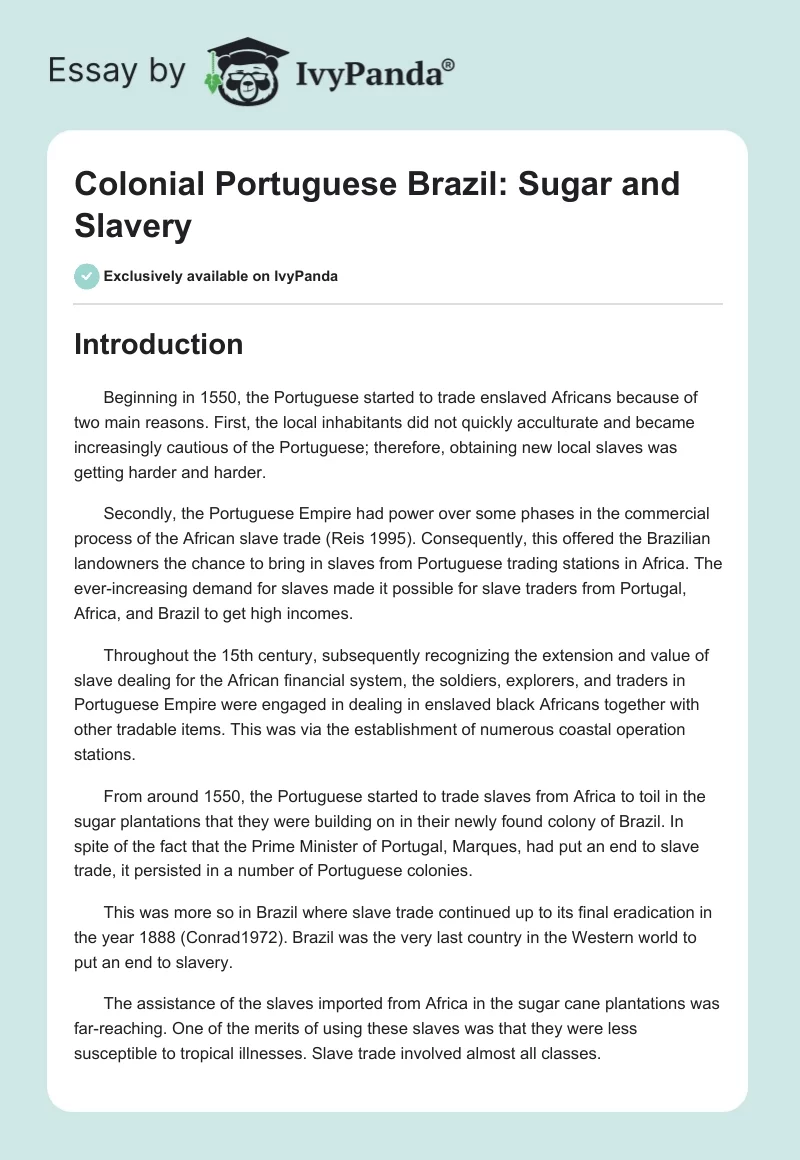 Colonial Portuguese Brazil: Sugar and Slavery. Page 1