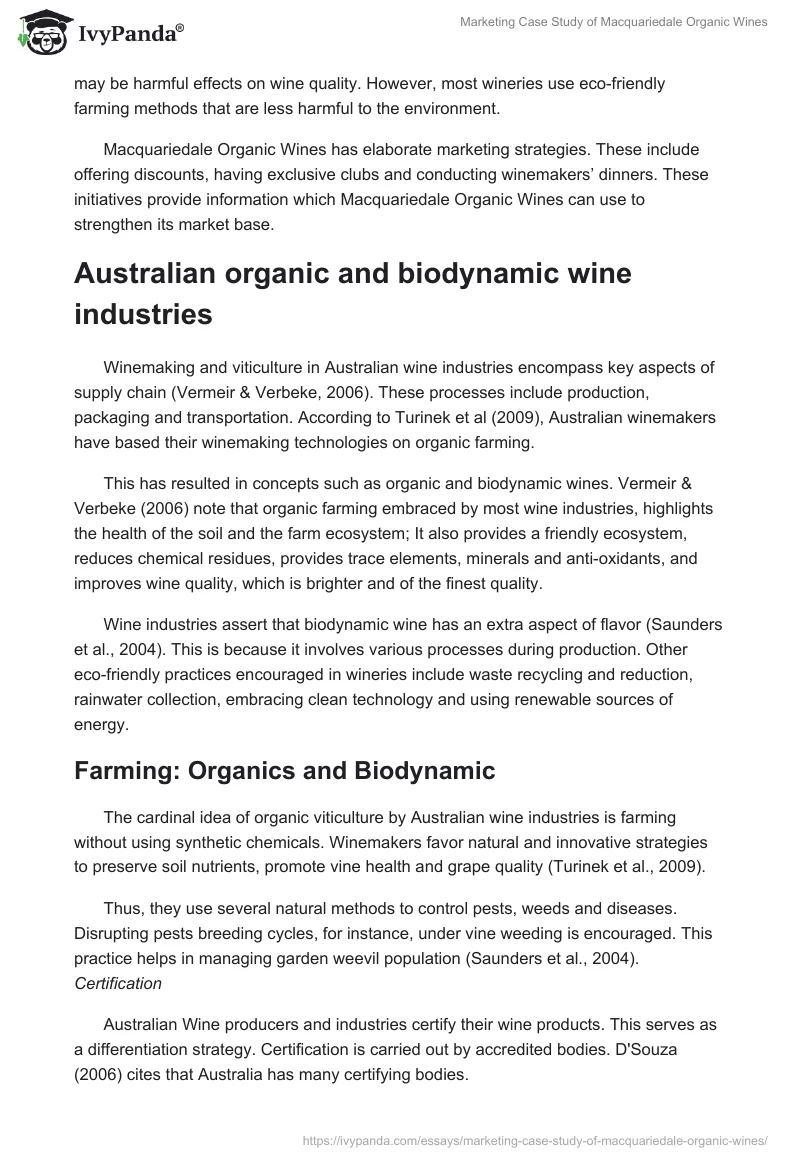 Marketing Case Study of Macquariedale Organic Wines. Page 2