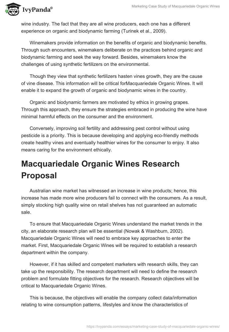 Marketing Case Study of Macquariedale Organic Wines. Page 4