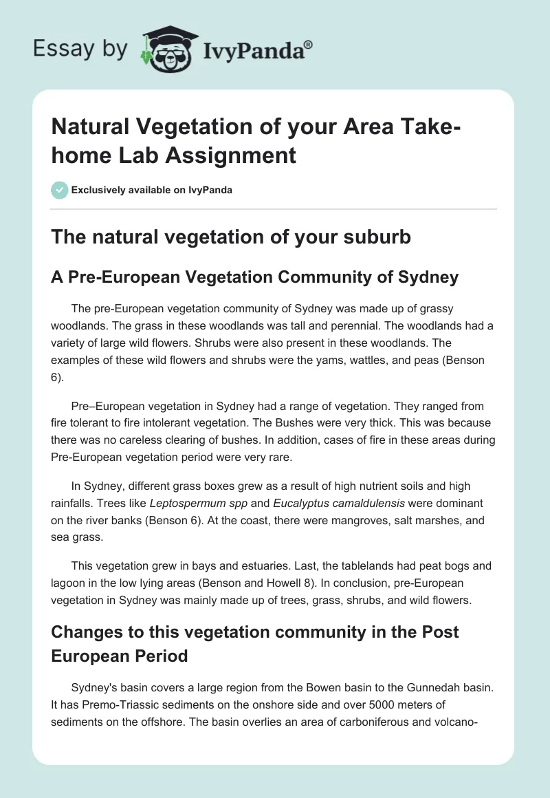 Natural Vegetation of your Area Take-home Lab Assignment. Page 1