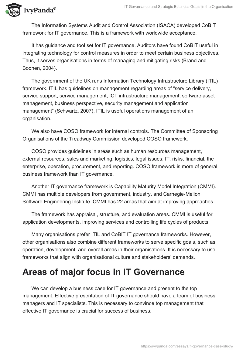 IT Governance and Strategic Business Goals in the Organisation. Page 2