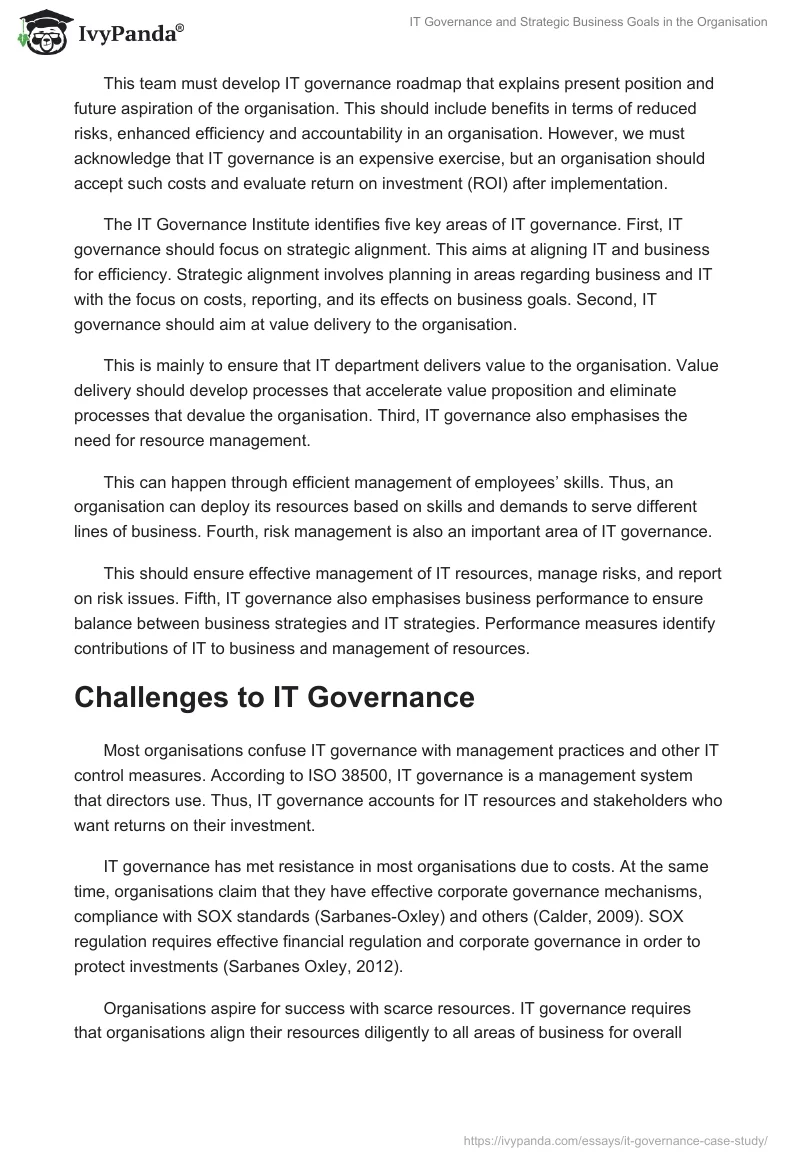 IT Governance and Strategic Business Goals in the Organisation. Page 3