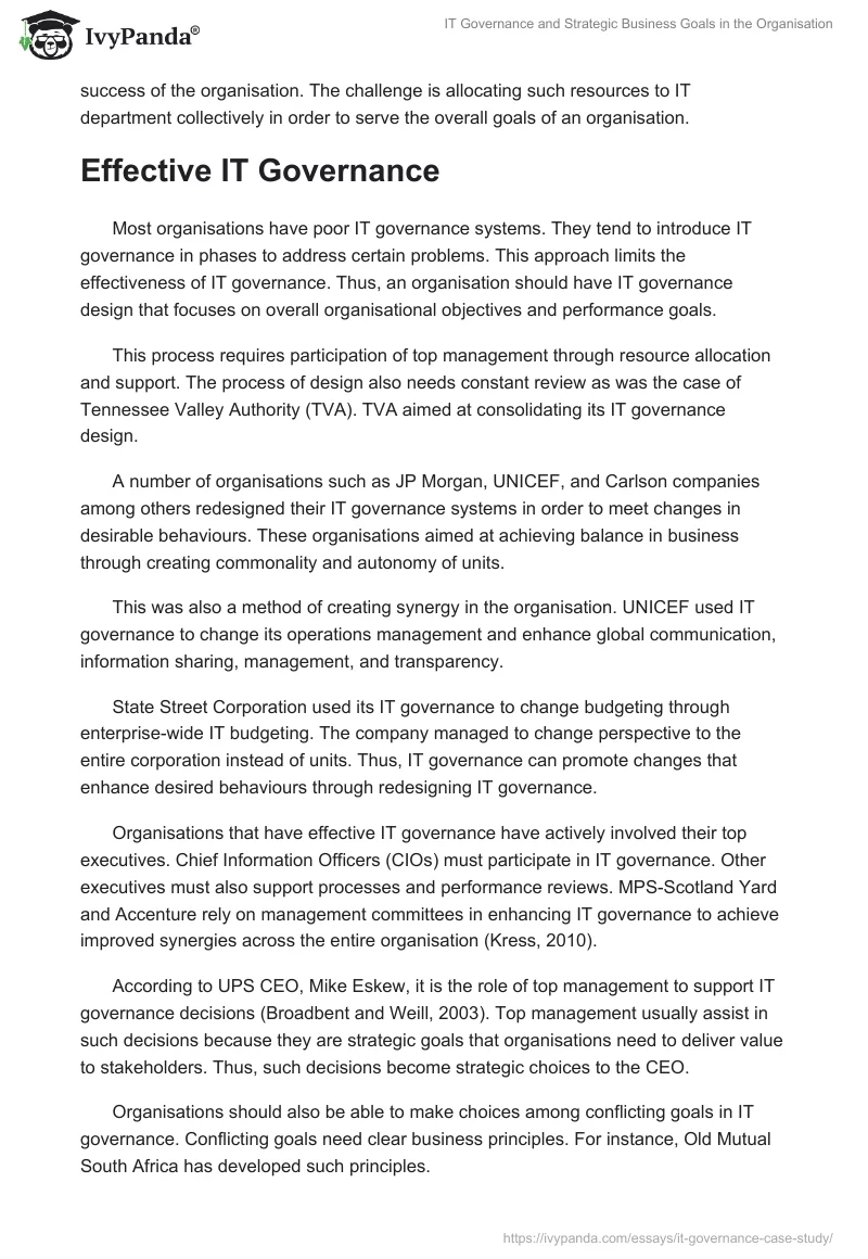 IT Governance and Strategic Business Goals in the Organisation. Page 4