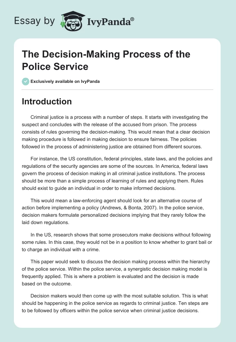 The Decision-Making Process of the Police Service. Page 1