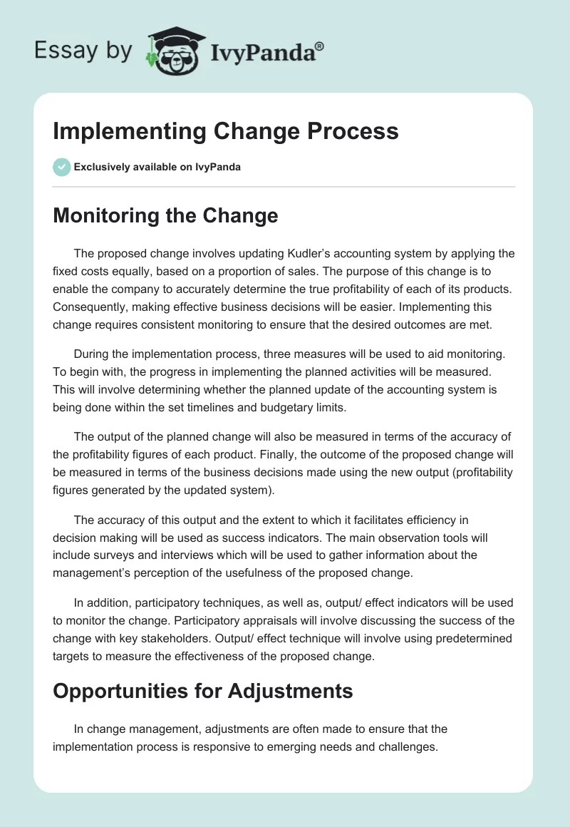 Implementing Change Process. Page 1