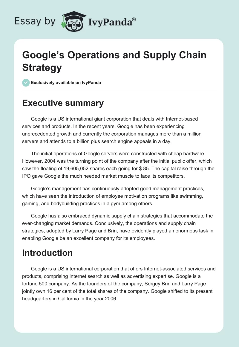 Google’s Operations and Supply Chain Strategy. Page 1