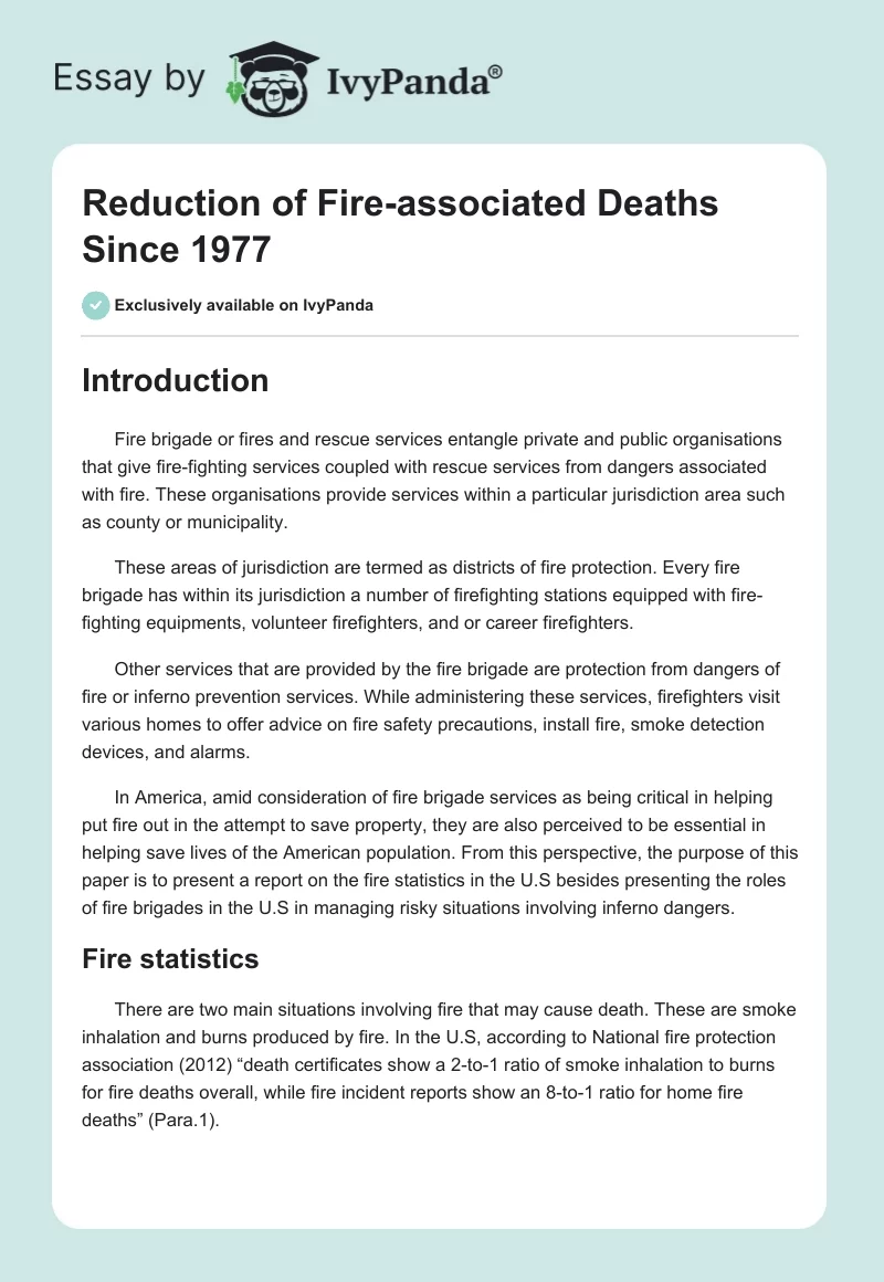 Reduction of Fire-associated Deaths Since 1977. Page 1