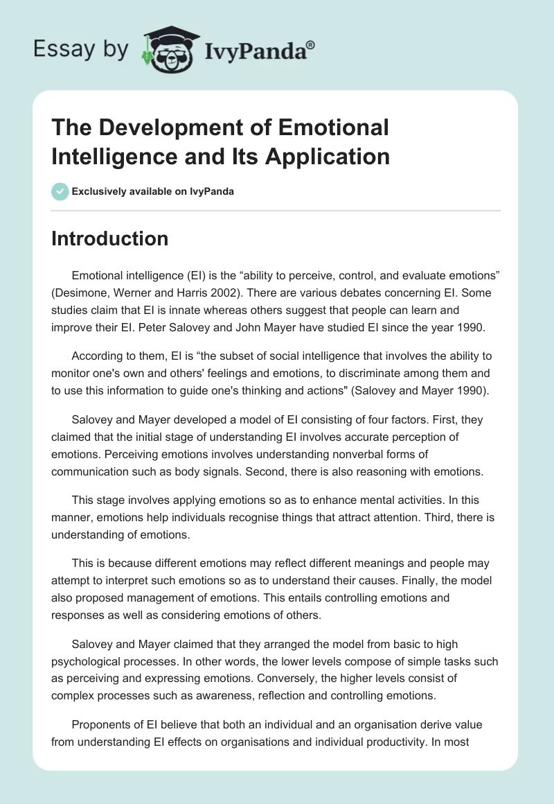 The Development of Emotional Intelligence and Its Application. Page 1