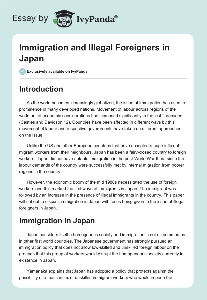 Immigration and Illegal Foreigners in Japan. Page 1