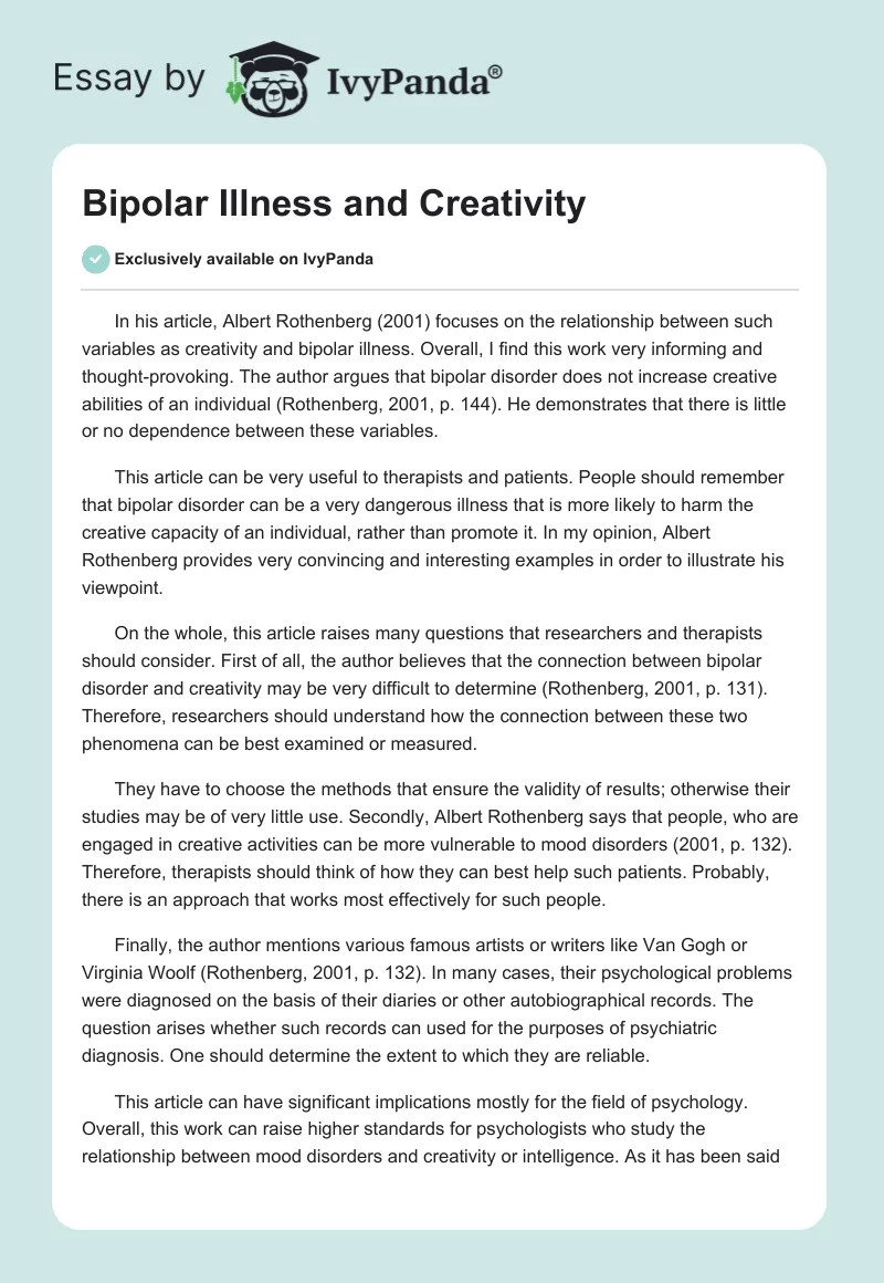 Bipolar Illness and Creativity. Page 1